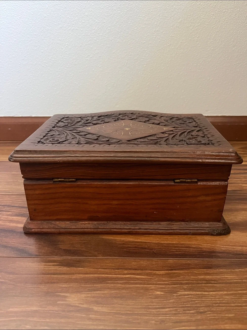 Hand-Carved Decorative Wooden Jewelry Box - Brown